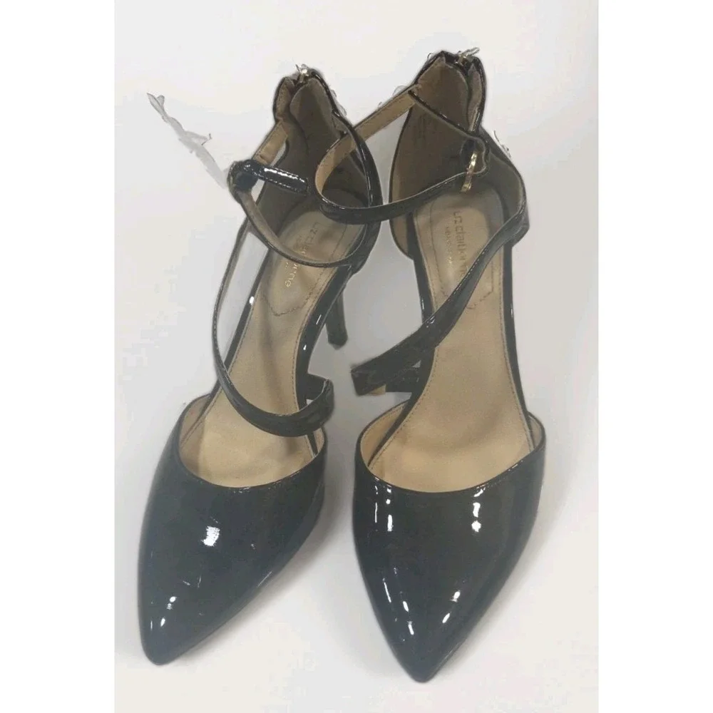 Liz Claiborne Black Strappy Pointed Toe Ankle‎ Strap Back Zip Heels Size 6 1/2